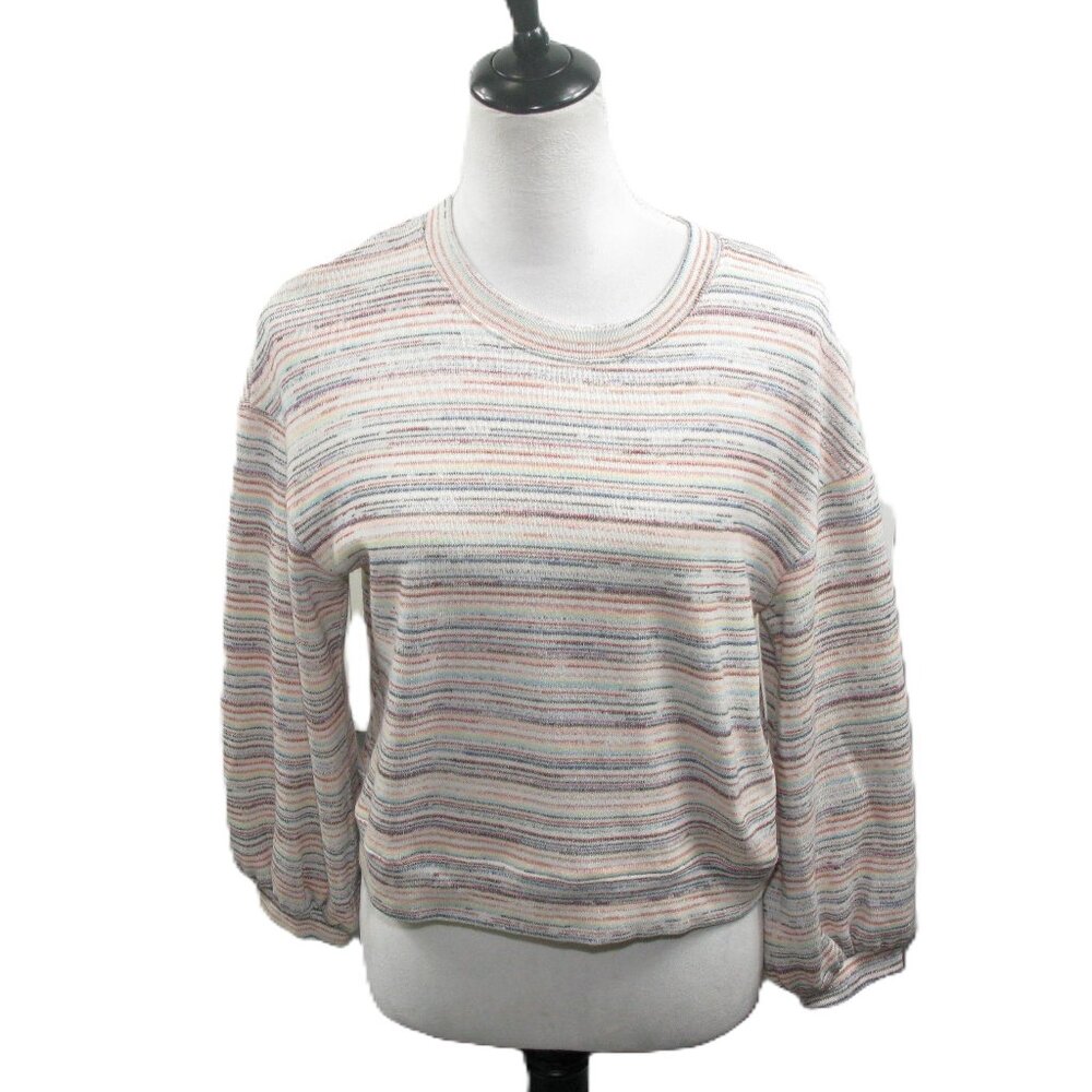 Madewell Pastel Stripe Cropped Long Sleeve Crew Neck Top Size Medium